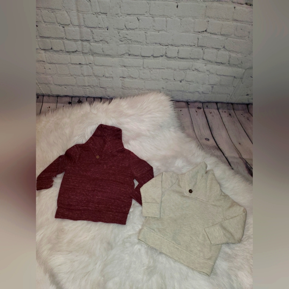 Old Navy Long Sleeve Shawl Collared pull over, wine + cream, Size 18-24Mo